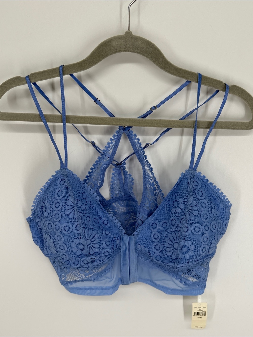 Aerie Lace Wireless Front Closure Strappy Bra NWT Size Medium Blue